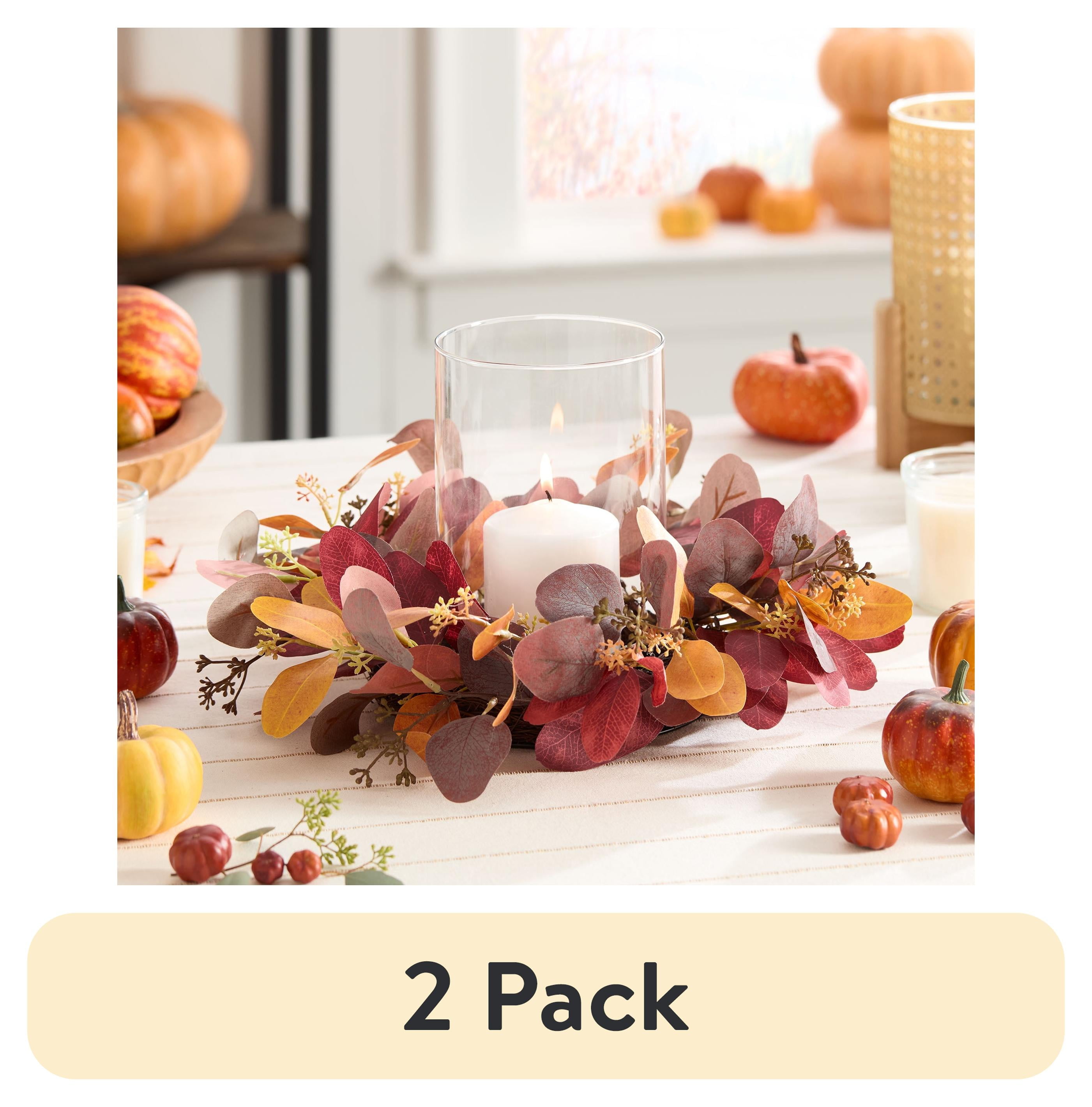 (2 pack) Mainstays Fall Eucalyptus Pillar Hurricane Candle Holder