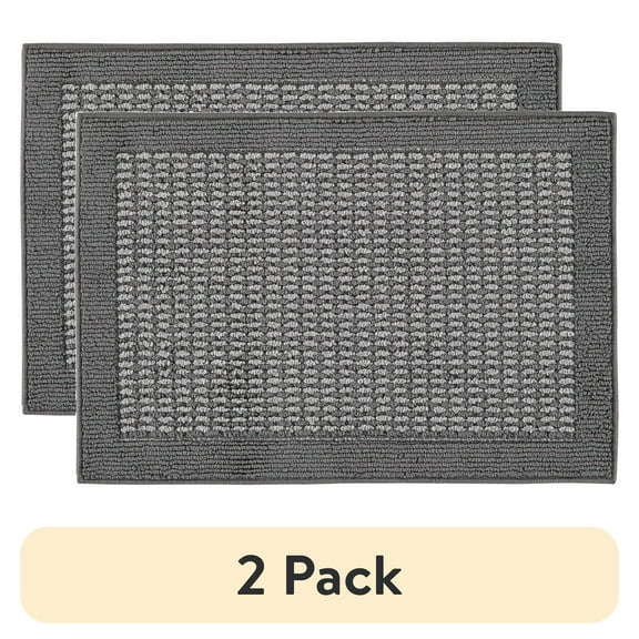 (2 pack) Mainstays Farmhouse Faux Sisal Olefin Gray Border Indoor Accent Rug, 1'8"x2'6"