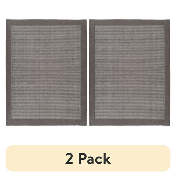 (2 pack) Mainstays Farmhouse Faux Sisal Olefin Gray Border Indoor Large Area Rug, 9' x 12'