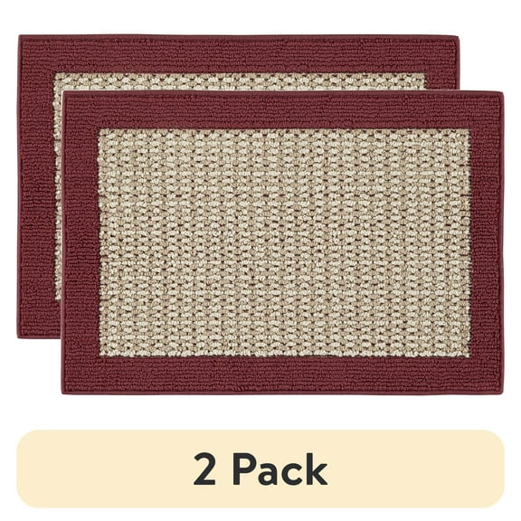 (2 pack) Mainstays Farmhouse Faux Sisal Olefin Red Border Indoor Accent Rug, 1'8"x2'6"