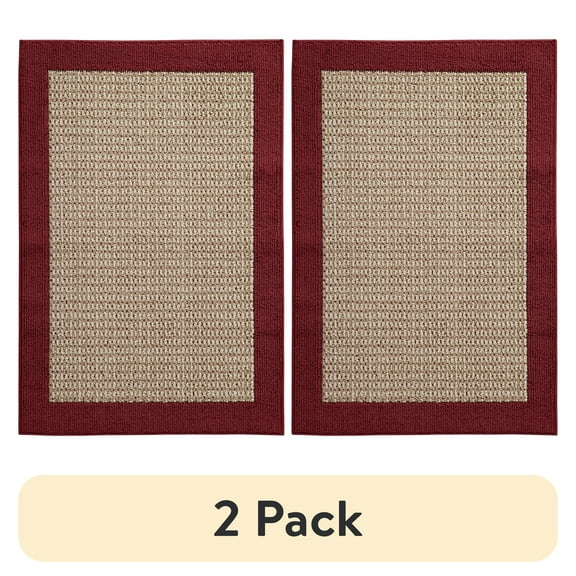 (2 pack) Mainstays Farmhouse Faux Sisal Olefin Red Border Indoor Accent Rug, 2'6" x 3'10"