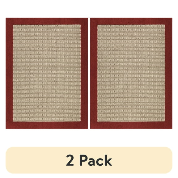 (2 pack) Mainstays Farmhouse Faux Sisal Olefin Red Border Indoor Area Rug, 5' x 7'