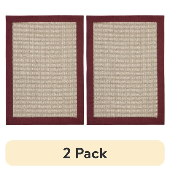 (2 pack) Mainstays Farmhouse Faux Sisal Olefin Red Border Indoor Area Rug, 5' x 7'