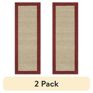 (2 pack) Mainstays Farmhouse Faux Sisal Olefin Red Border Indoor Runner Rug, 1'9"x5'