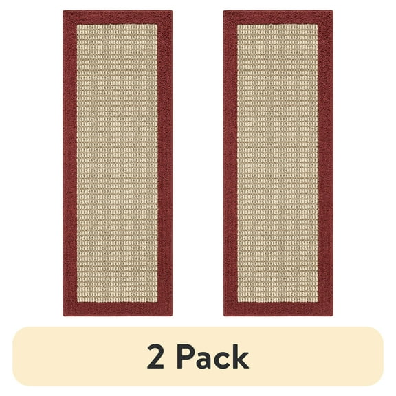 (2 pack) Mainstays Farmhouse Faux Sisal Olefin Red Border Indoor Runner Rug, 1'9"x5'