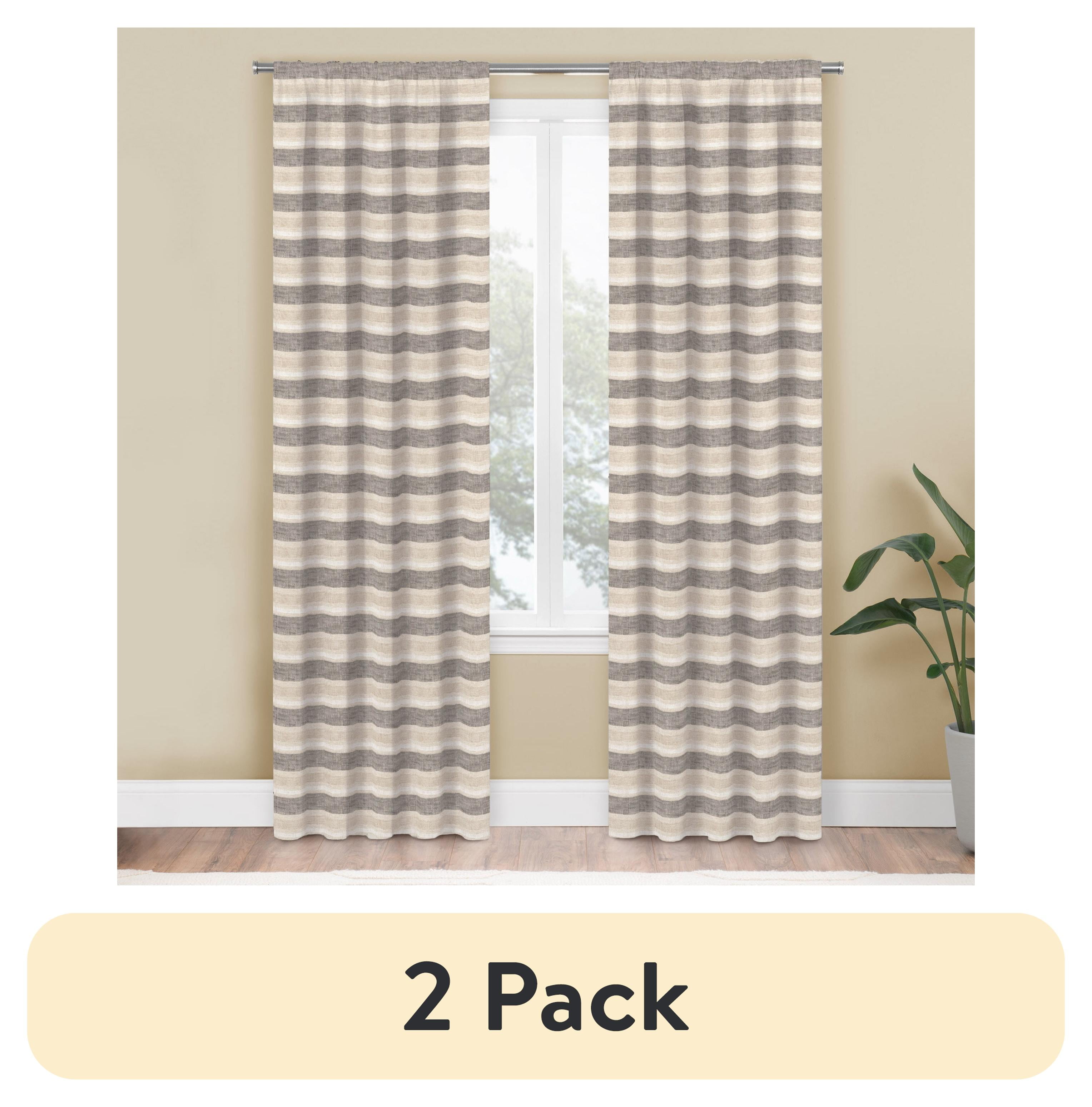 (2 pack) Mainstays Farmhouse Stripe Light Filtering Rod Pocket Panel Pair, Set of 2, Beige, 76 x 84