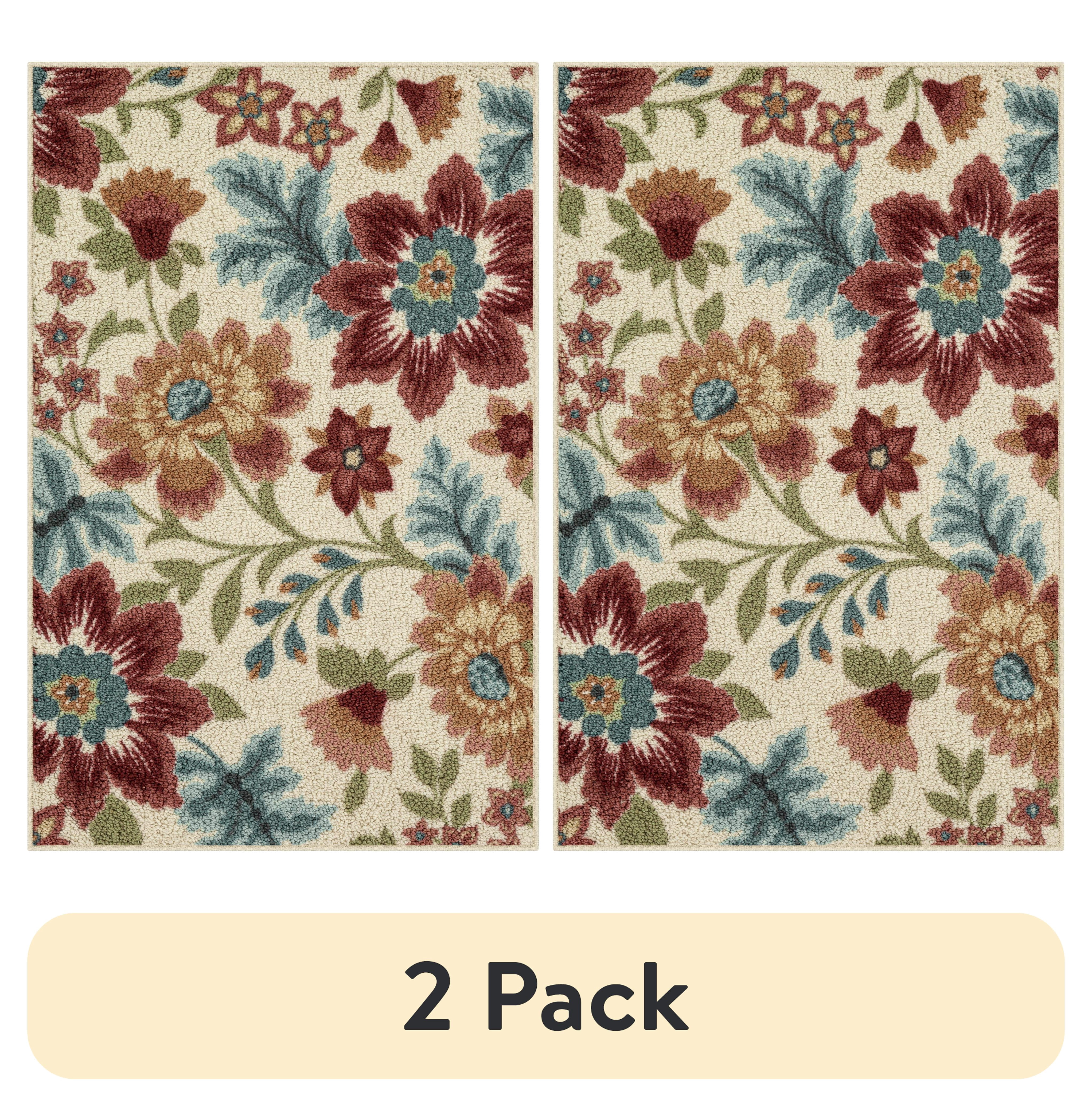 (2 pack) Mainstays Farmhouse Oversized Floral Cream Indoor Accent Rug ...