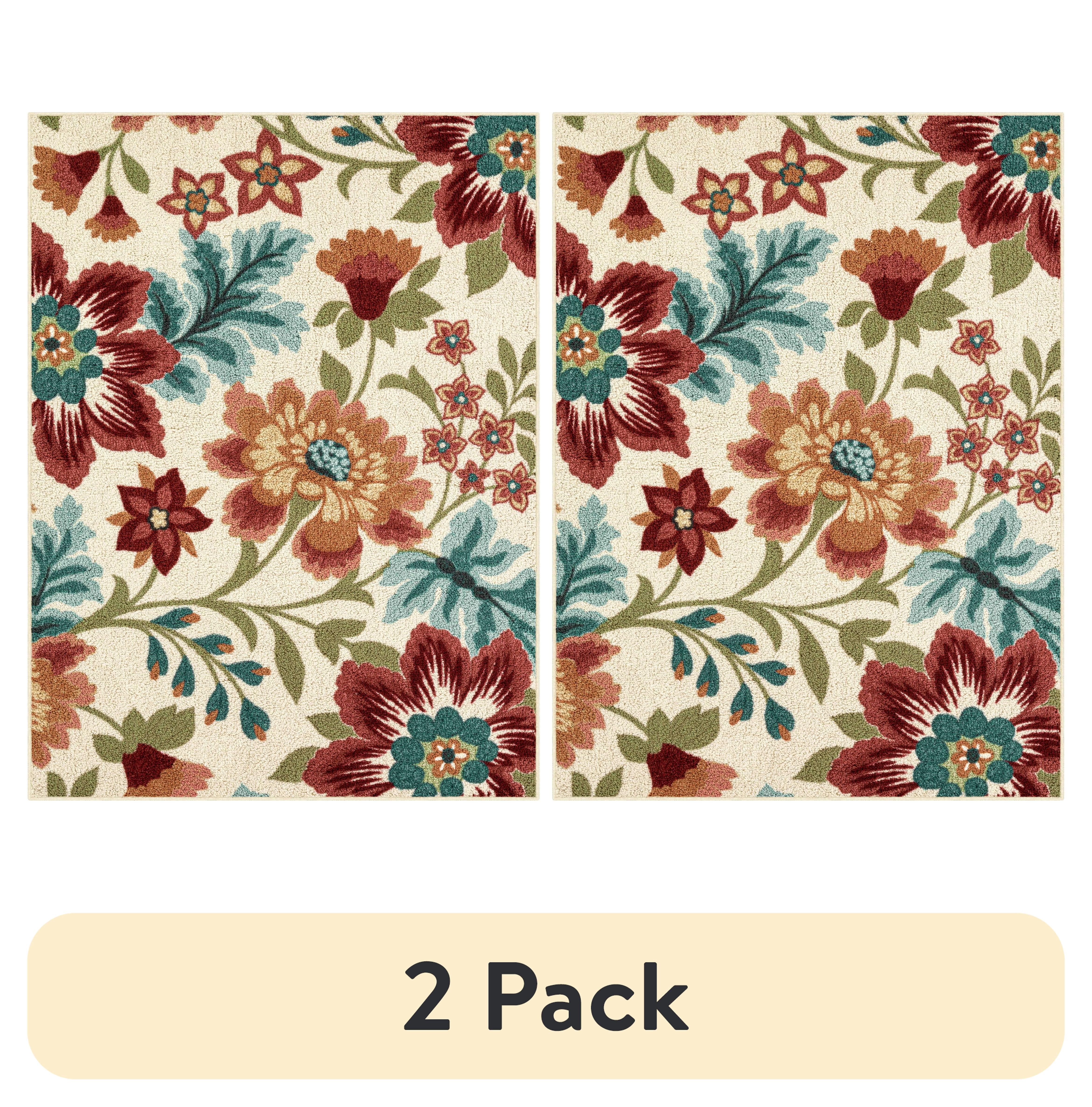 (2 pack) Mainstays Farmhouse Oversized Floral Cream Multicolor Indoor Area Rug, 4'x5'4"