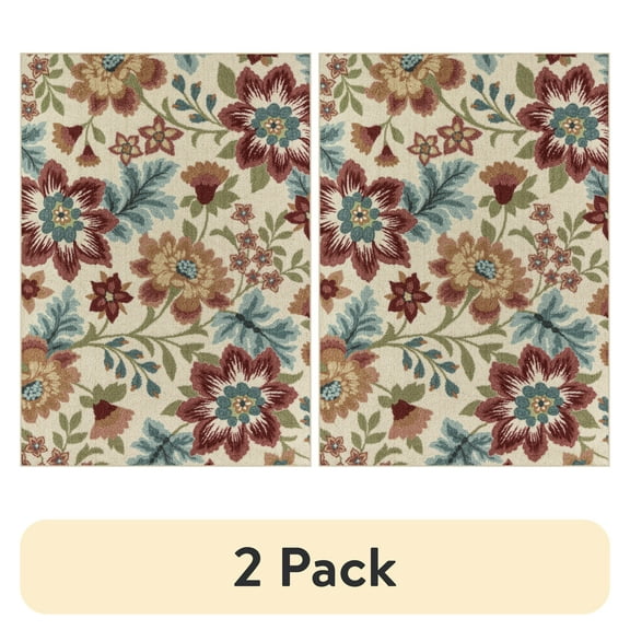 (2 pack) Mainstays Farmhouse Oversized Floral Cream Multicolor Indoor Area Rug, 5' x 7'