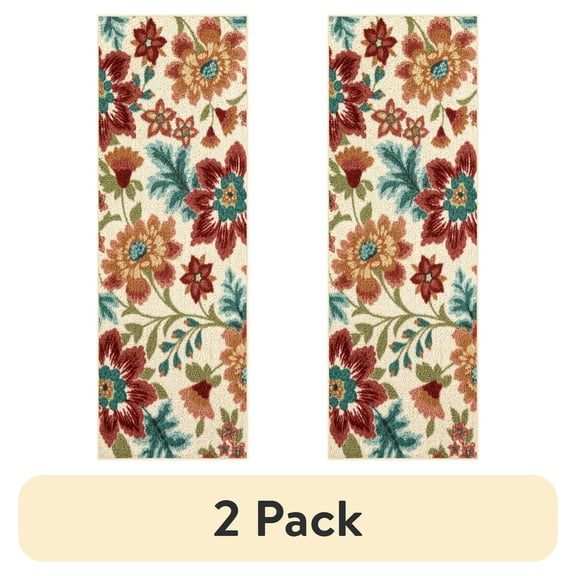 (2 pack) Mainstays Farmhouse Oversized Cream Floral Indoor Hallway Runner Rug, 1'10" x 5'