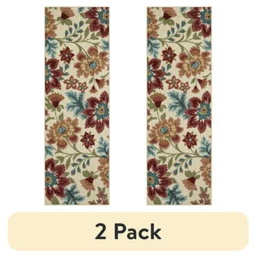 (2 pack) Mainstays Farmhouse Oversized Floral Cream Indoor Hallway Runner Rug, 2'x6'