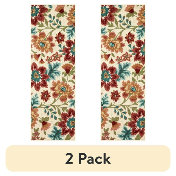 (2 pack) Mainstays Farmhouse Oversized Floral Cream Multicolor Indoor Hallway Runner Rug, 2'x6'