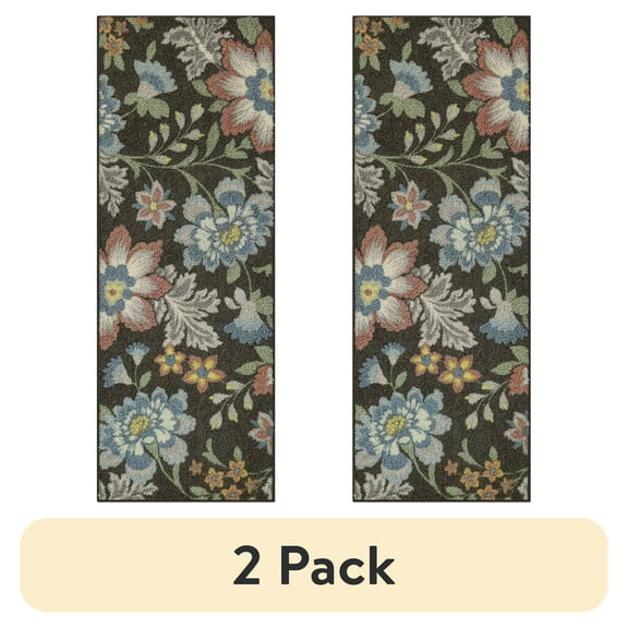 (2 pack) Mainstays Farmhouse Oversized Floral Gray Indoor Hallway Runner Rug, 1'10"x5'