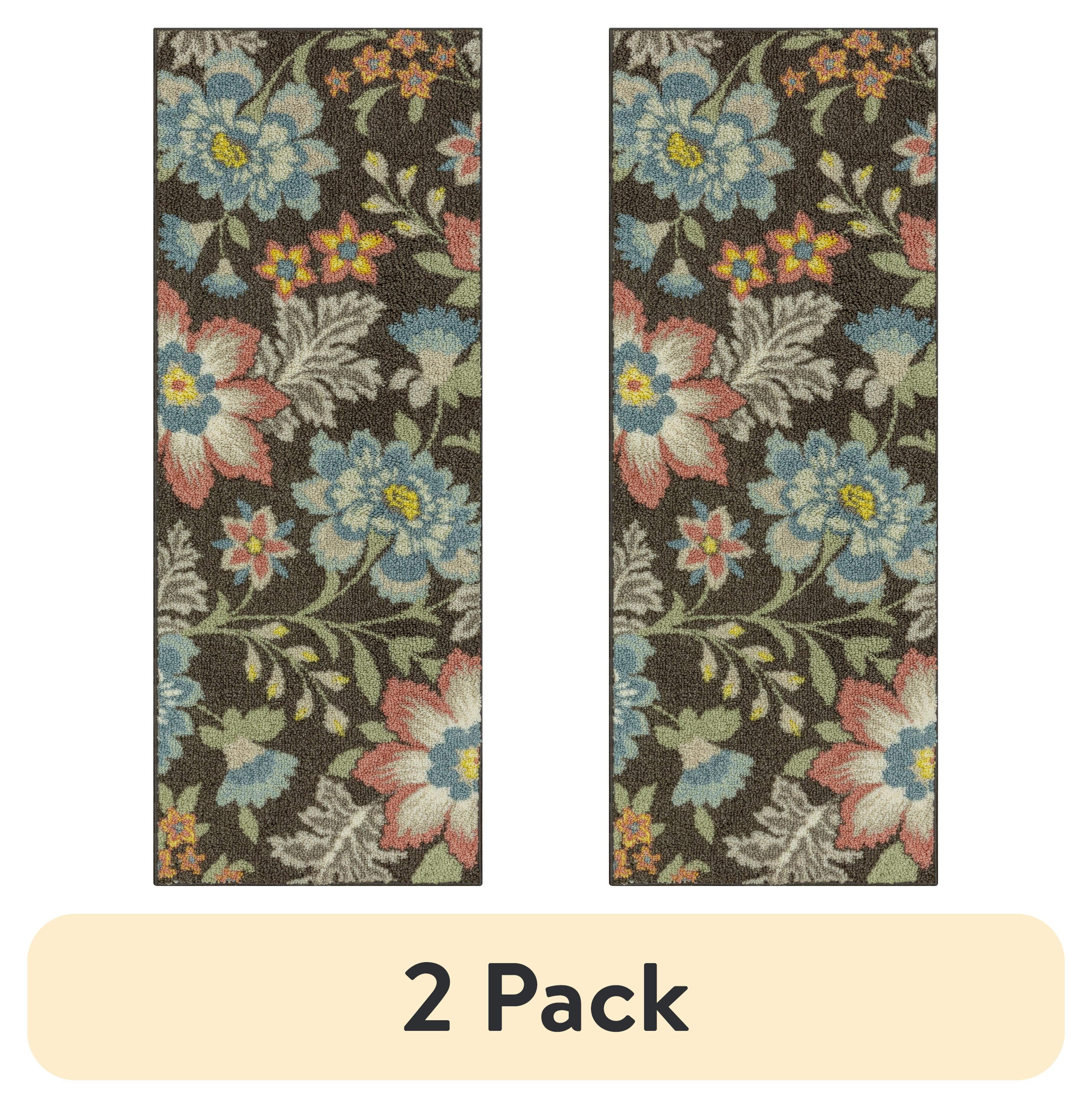 (2 pack) Mainstays Farmhouse Oversized Floral Gray Indoor Hallway Runner Rug, 1'10"x5'