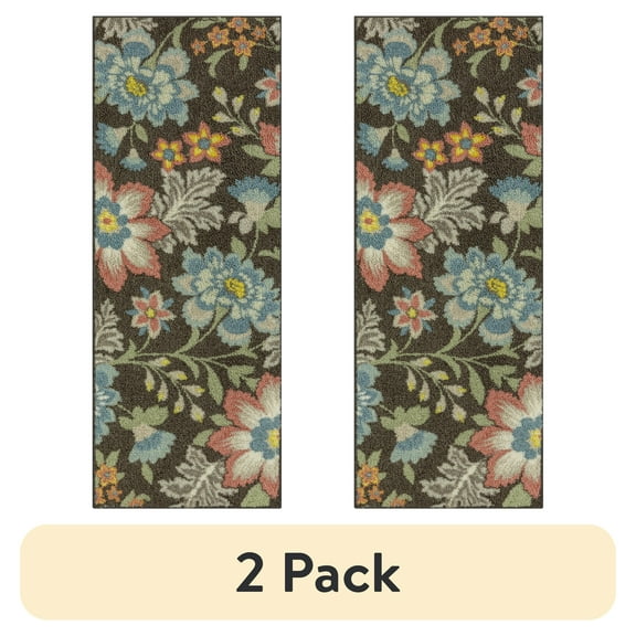 (2 pack) Mainstays Farmhouse Oversized Floral Gray Indoor Hallway Runner Rug, 1'10"x5'