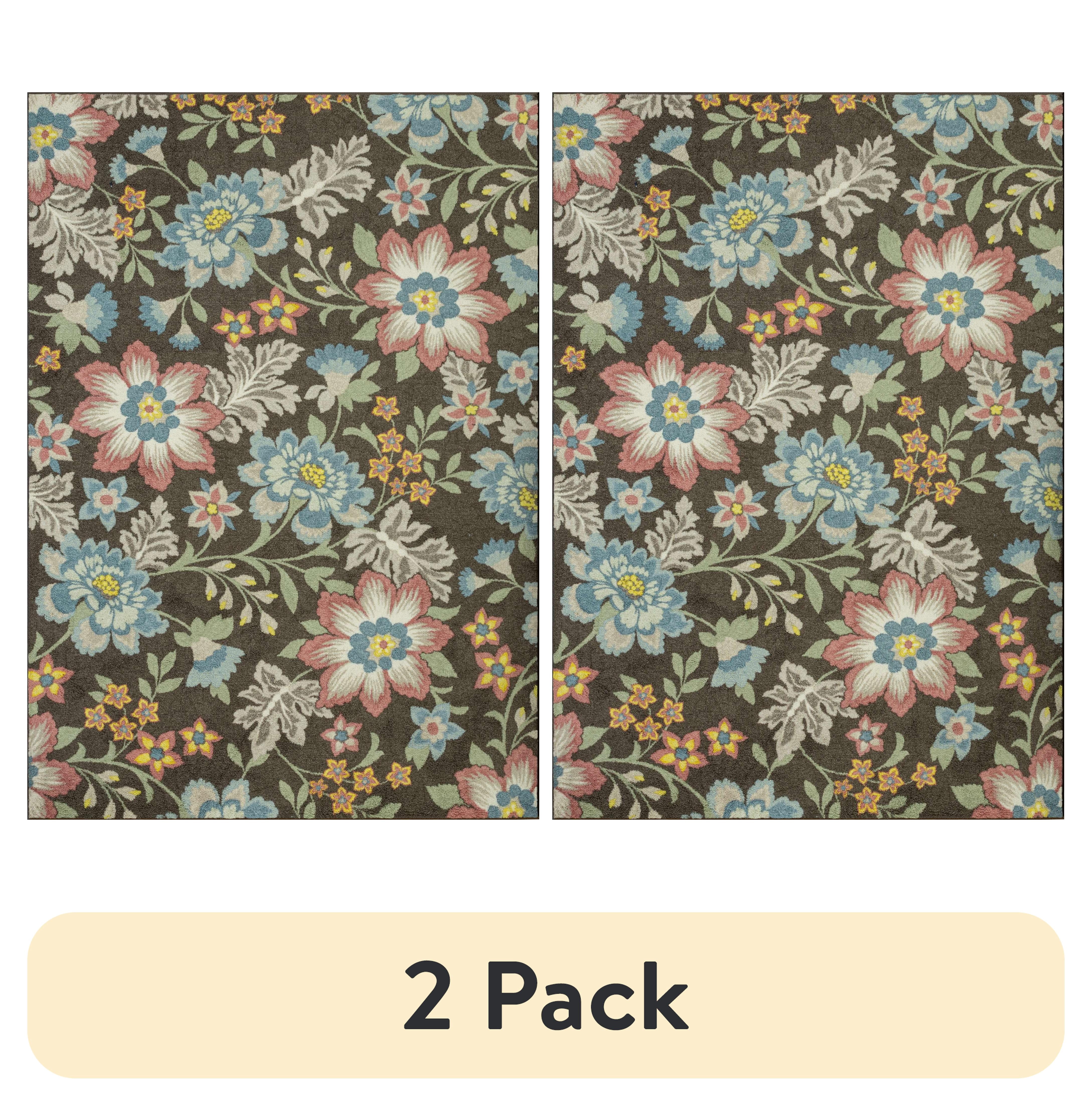 (2 pack) Mainstays Farmhouse Oversized Floral Gray Multicolor Indoor Living Room Area Rug, 7' x 10'