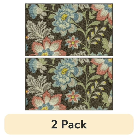(2 pack) Mainstays Farmhouse Oversized Floral Gray Multicolor Indoor Accent Rug, 1'8"x2'10"