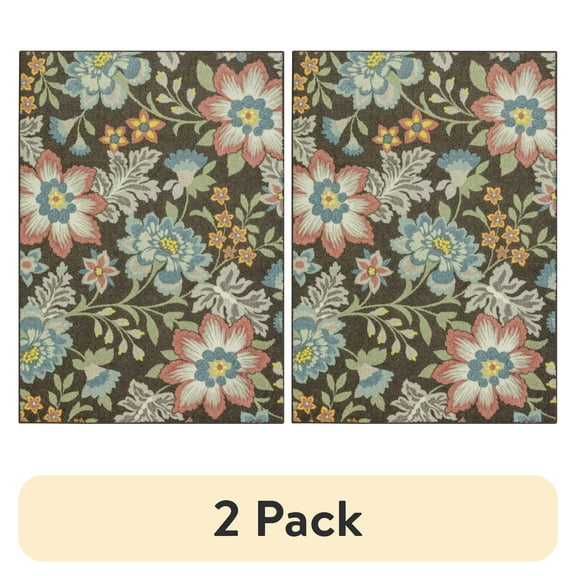 (2 pack) Mainstays Farmhouse Oversized Floral Gray Multicolor Indoor Area Rug, 5' x 7'