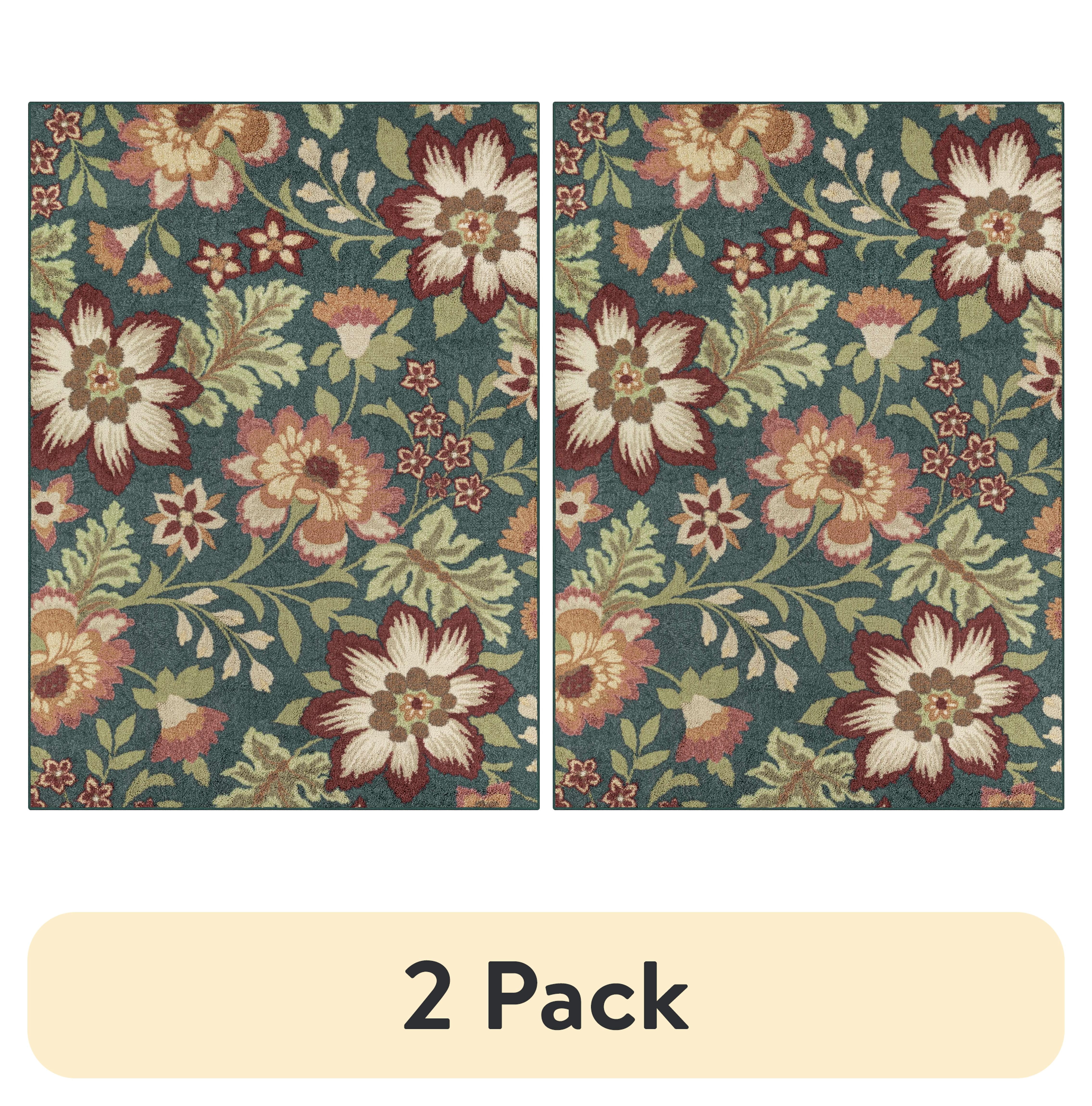 (2 pack) Mainstays Farmhouse Oversized Floral Teal Multicolor Indoor Area Rug, 5' x 7'