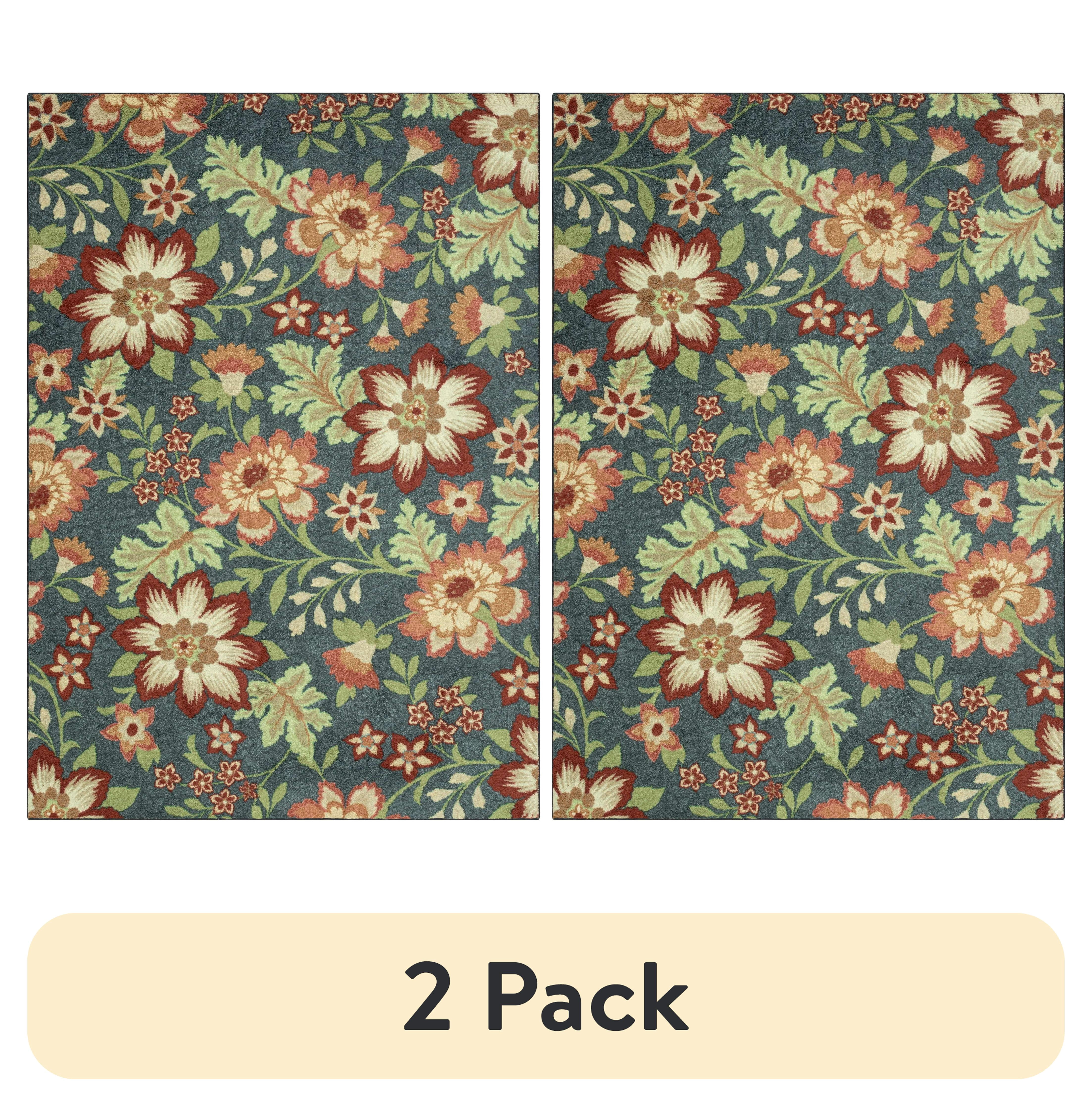 (2 pack) Mainstays Farmhouse Oversized Floral Teal Multicolor Indoor Area Rug, 7' x 10'