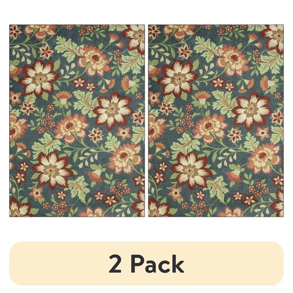 (2 pack) Mainstays Farmhouse Oversized Floral Teal Multicolor Indoor Area Rug, 7' x 10'