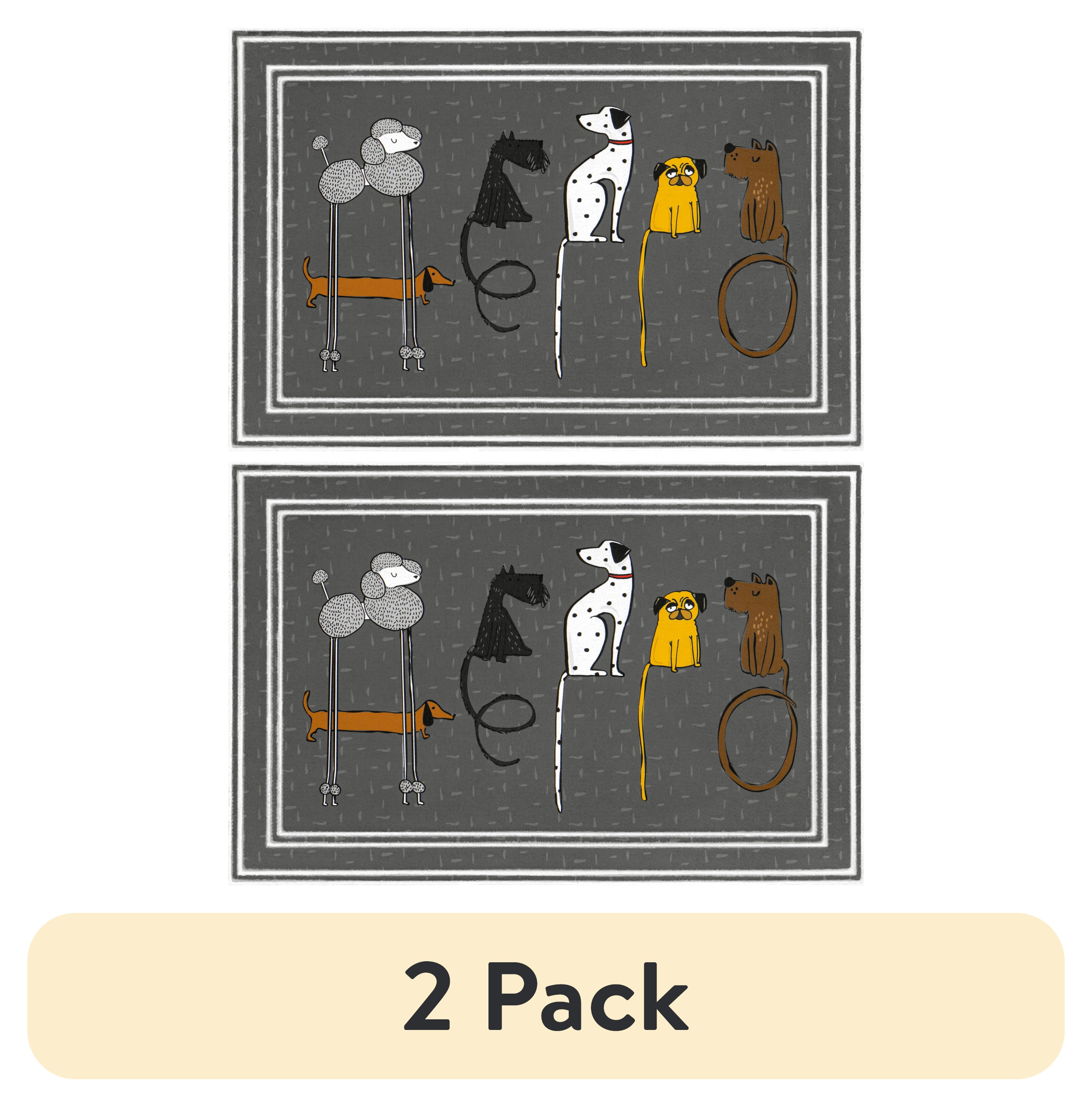 (2 pack) Mainstays Fashionables Deluxe Hello Dogs Gray Doormat, 24"x36"