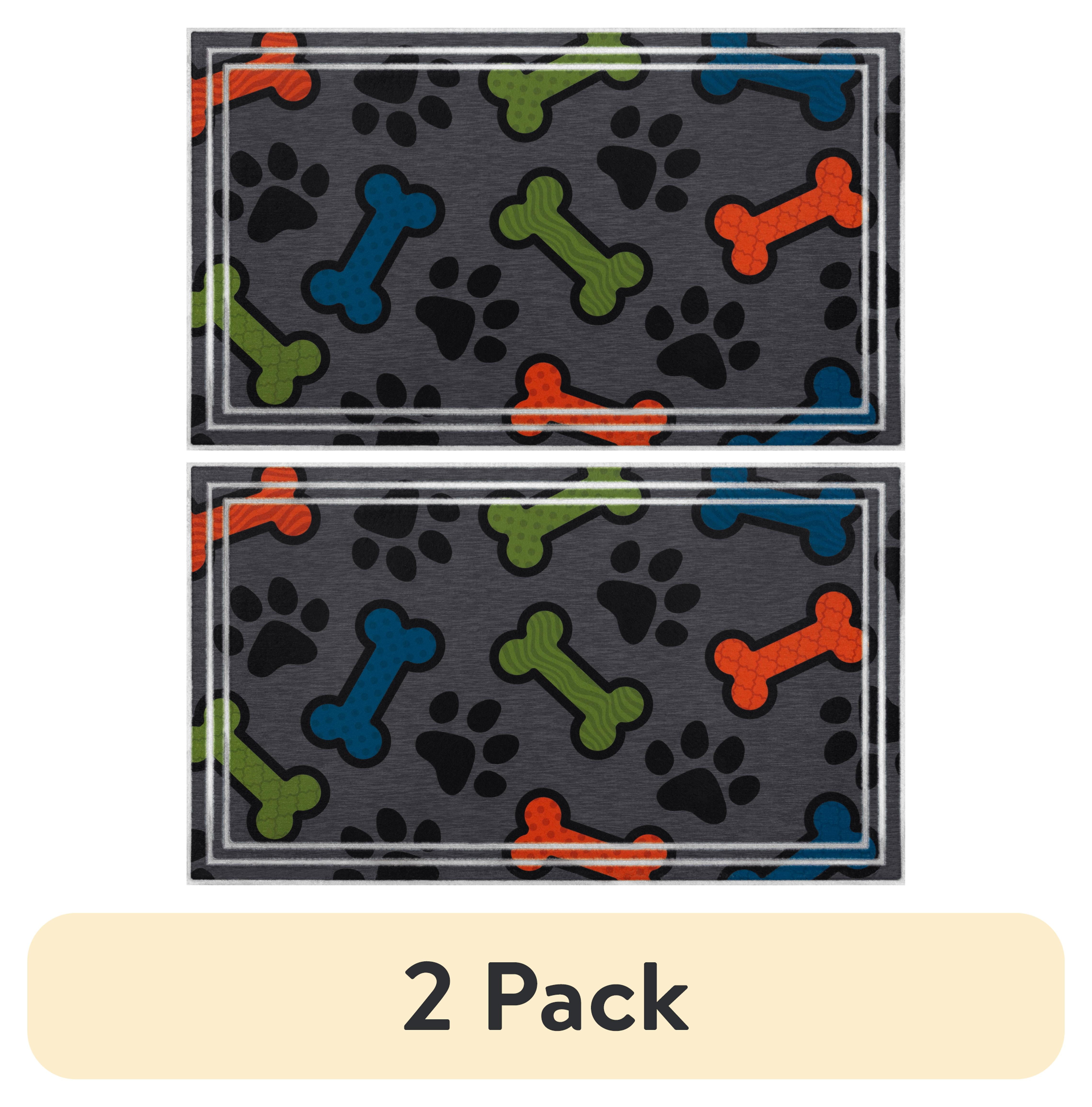 (2 pack) Mainstays Fashionables Deluxe Paw Prints and Bones Doormat, 18"x30"