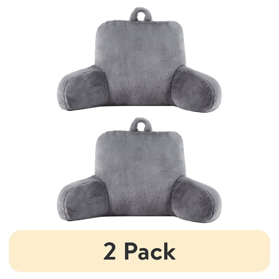 (2 pack) Mainstays Faux Fur Plush Backrest Pillow, Gray, 18.5 in x 32.5 in x 10 in