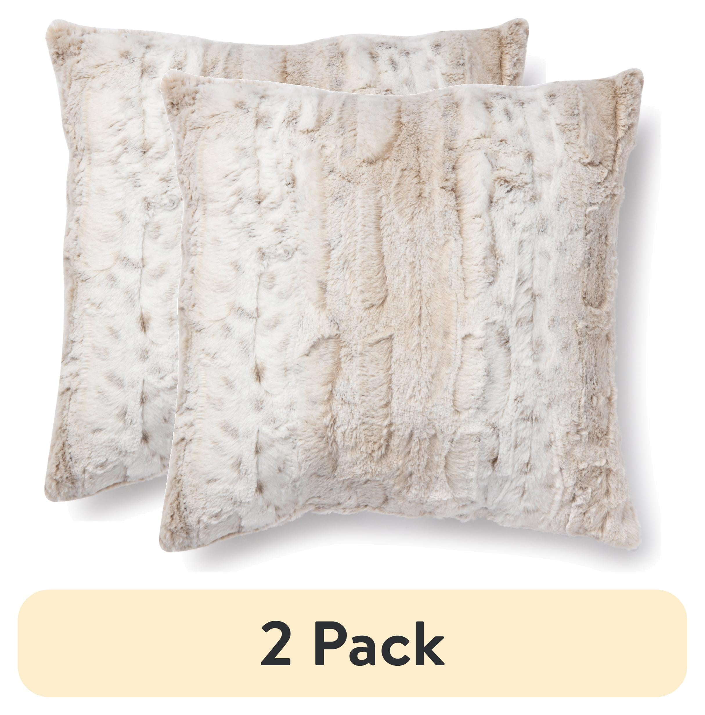 (2 pack) Mainstays Faux Snow Leopard Fur Decorative Square Pillow, 18" x 18", Leopard Print, 1 per Pack