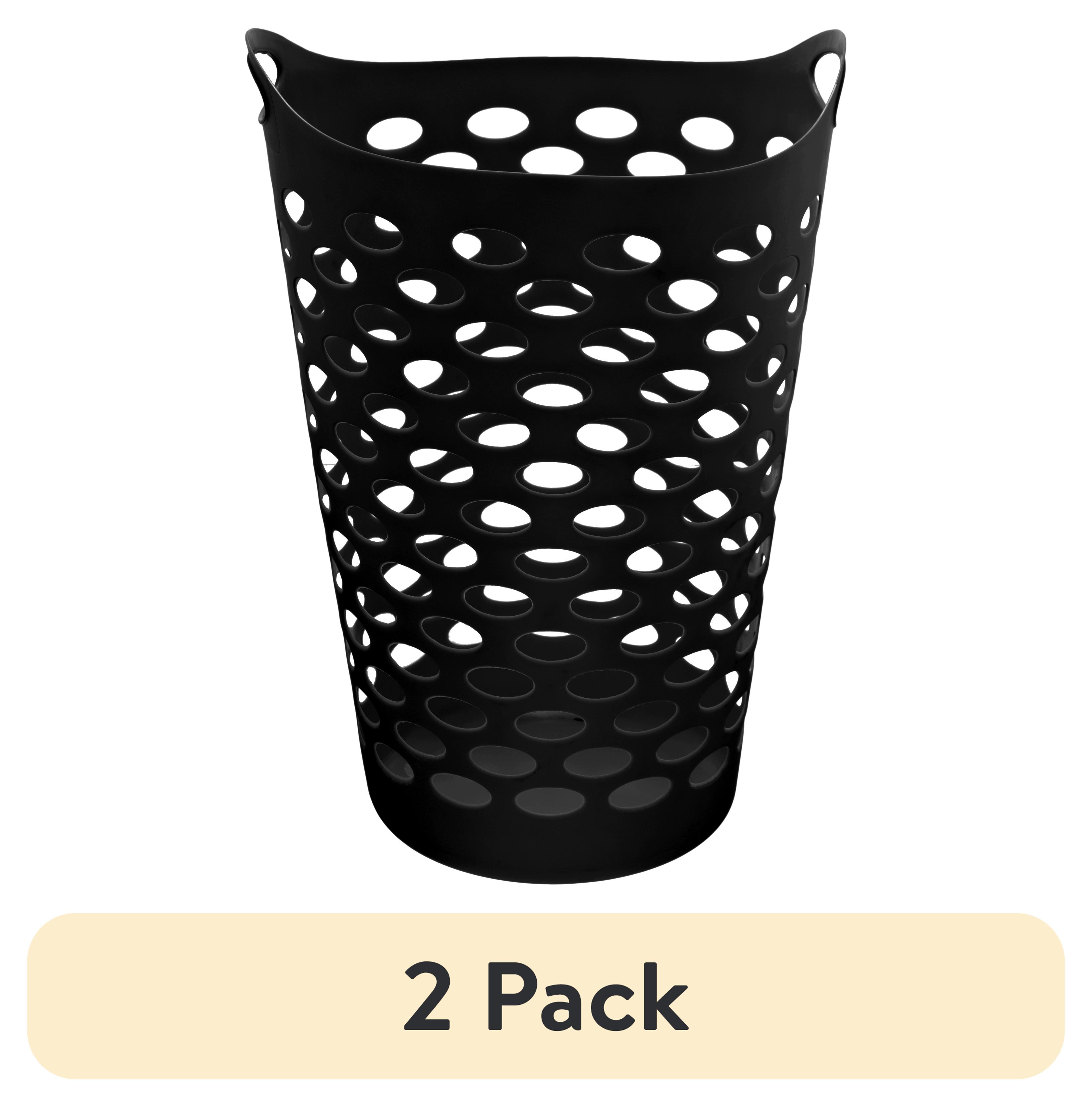 (1 pack) Mainstays Flexible Round Laundry Hamper with Carry Handles, Black Plastic