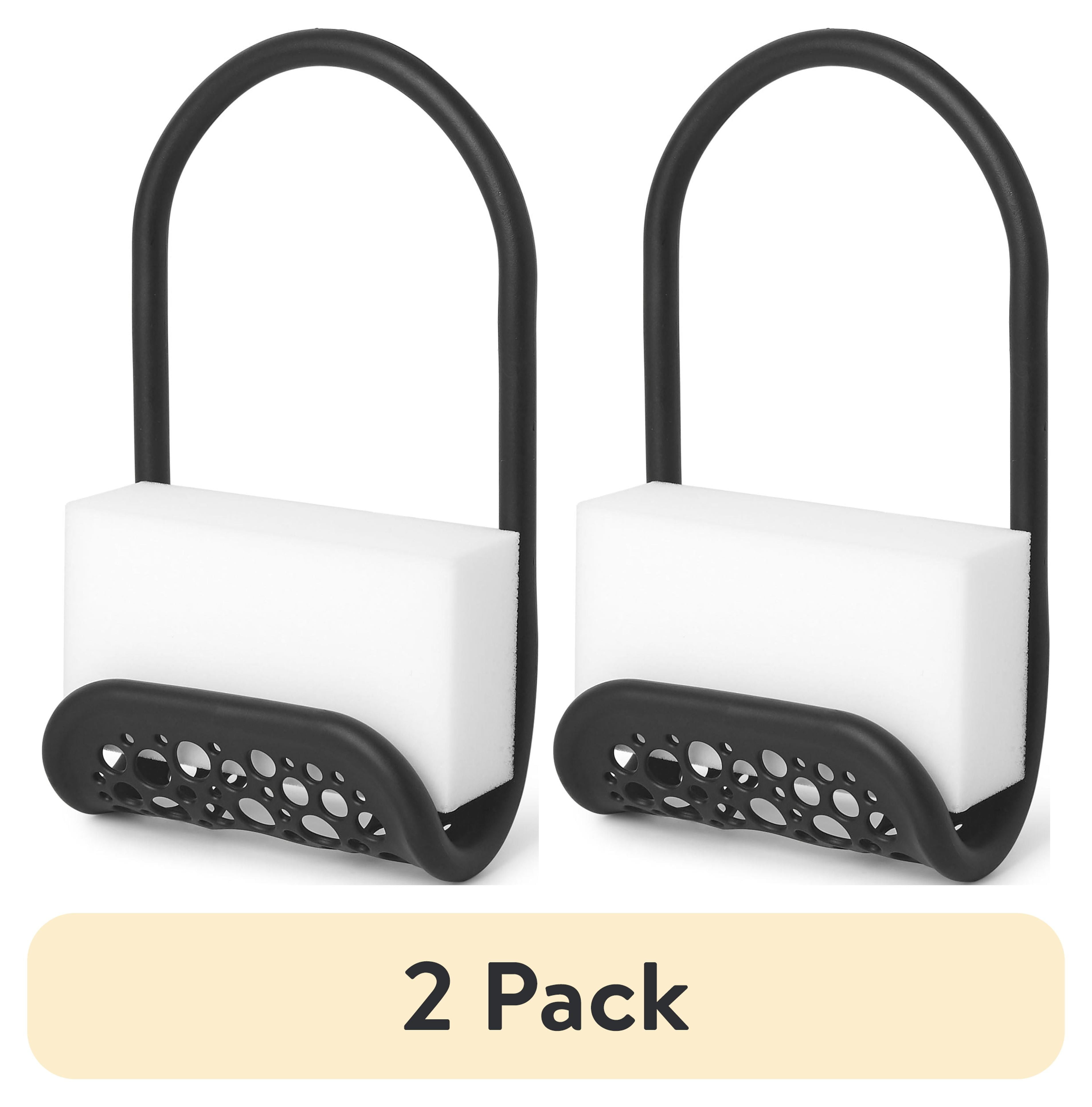 (2 pack) Mainstays Plastic Kitchen Sink Caddy Organizer, Flexible Sink Storage Holder for Sponges, Dish Brush, Scrubbers and Soap, Black