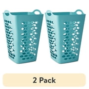(2 pack) Mainstays 2 Bushel Flexible Square Laundry Hamper, Teal Plastic