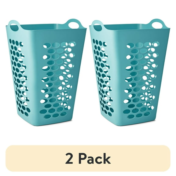 (2 pack) Mainstays 2 Bushel Flexible Square Laundry Hamper, Teal