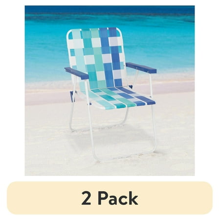 (2 pack) Mainstays Folding Beach Web Fabric Chair, Blue Tonal Stripe