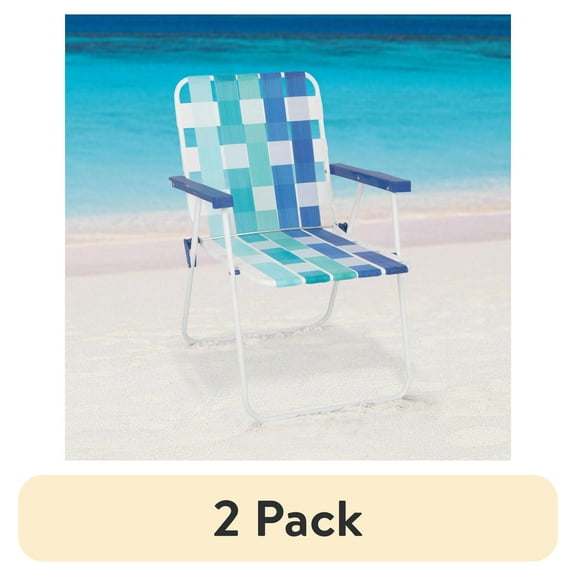 (2 pack) Mainstays Folding Beach Web Fabric Chair, Blue Tonal Stripe