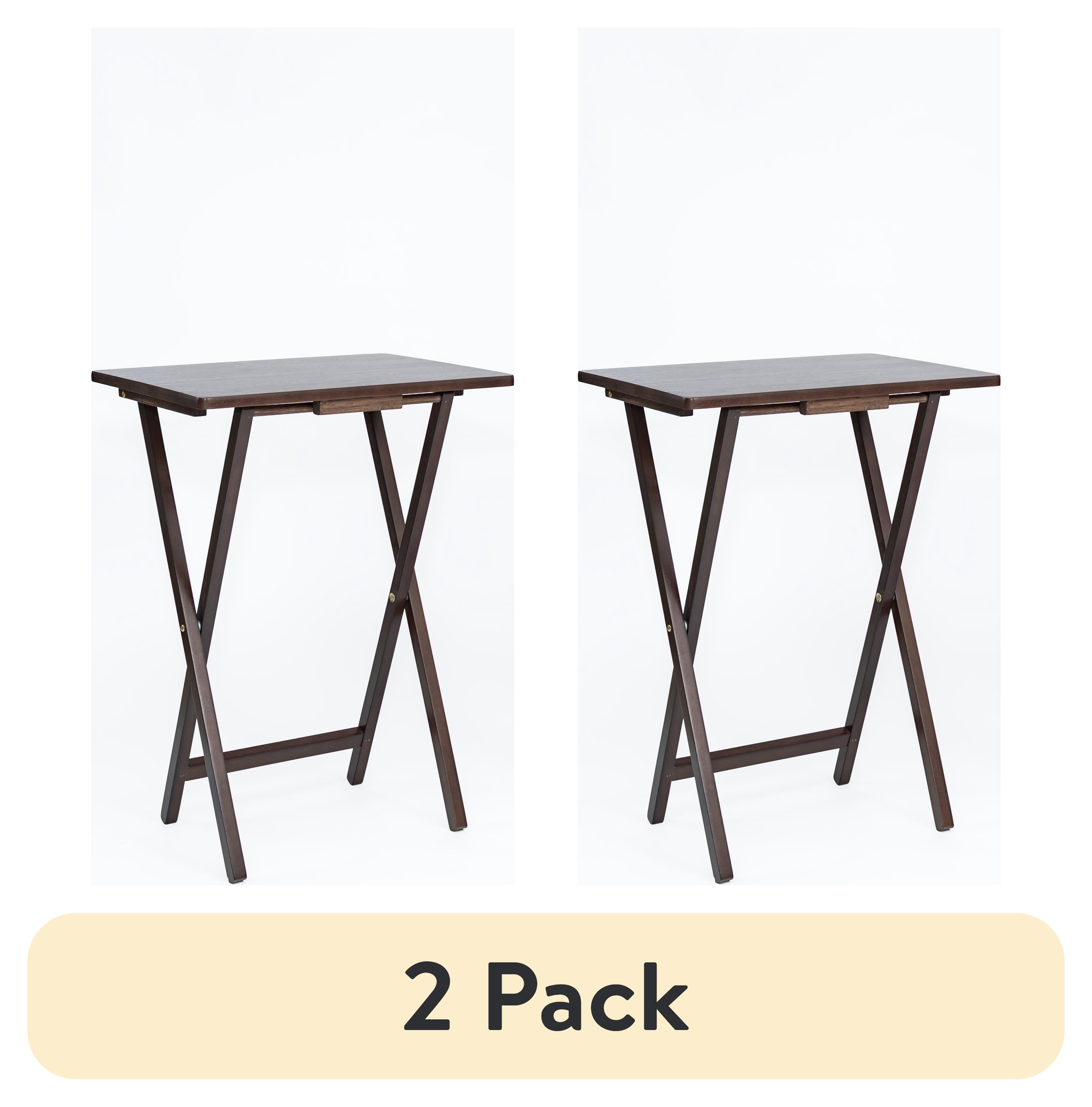 (2 pack) Mainstays TV Tray Table Set, 3-Piece with 2 Folding Rubberwood Trays and Storage Rack, Walnut