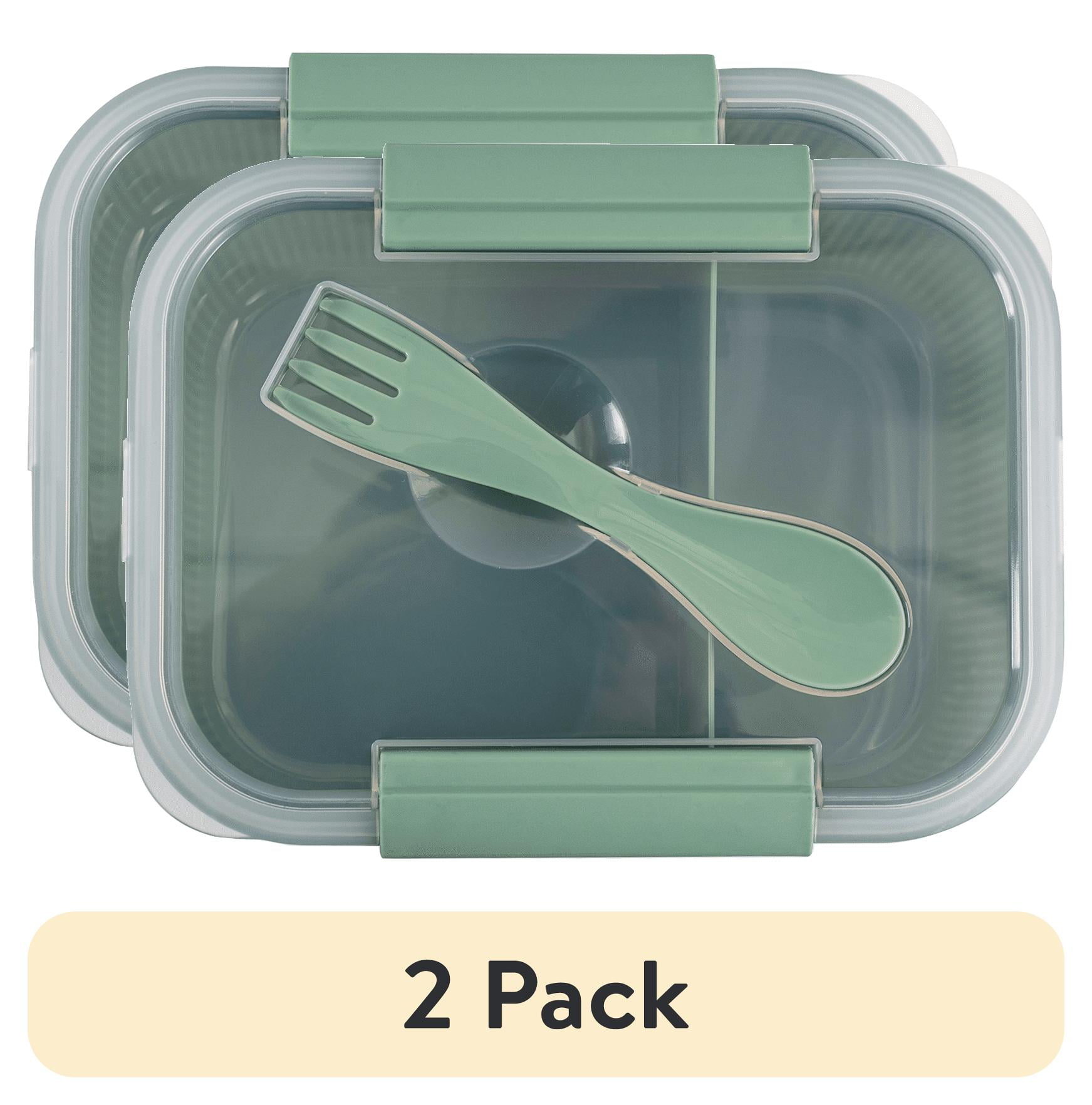 (2 pack) Mainstays Food Storage Bento Container, Rectangle, Green, 42oz Capacity, Designed to Help with Packed Lunches and Daily Commutes