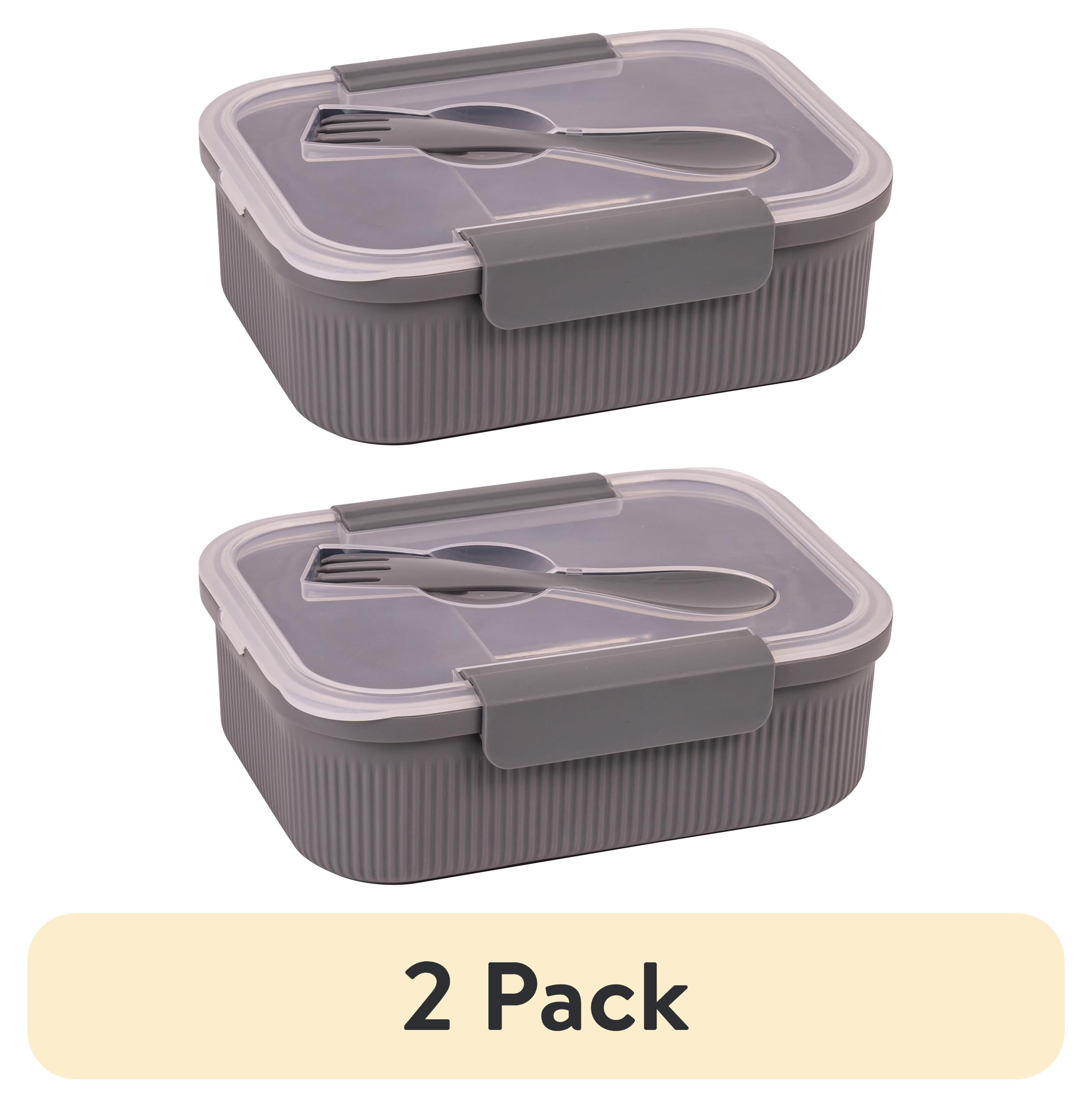 (2 pack) Mainstays Food Storage Bento Container, Rectangle, Gray, 42oz Capacity, A Practical Choice for School Lunches and Activities