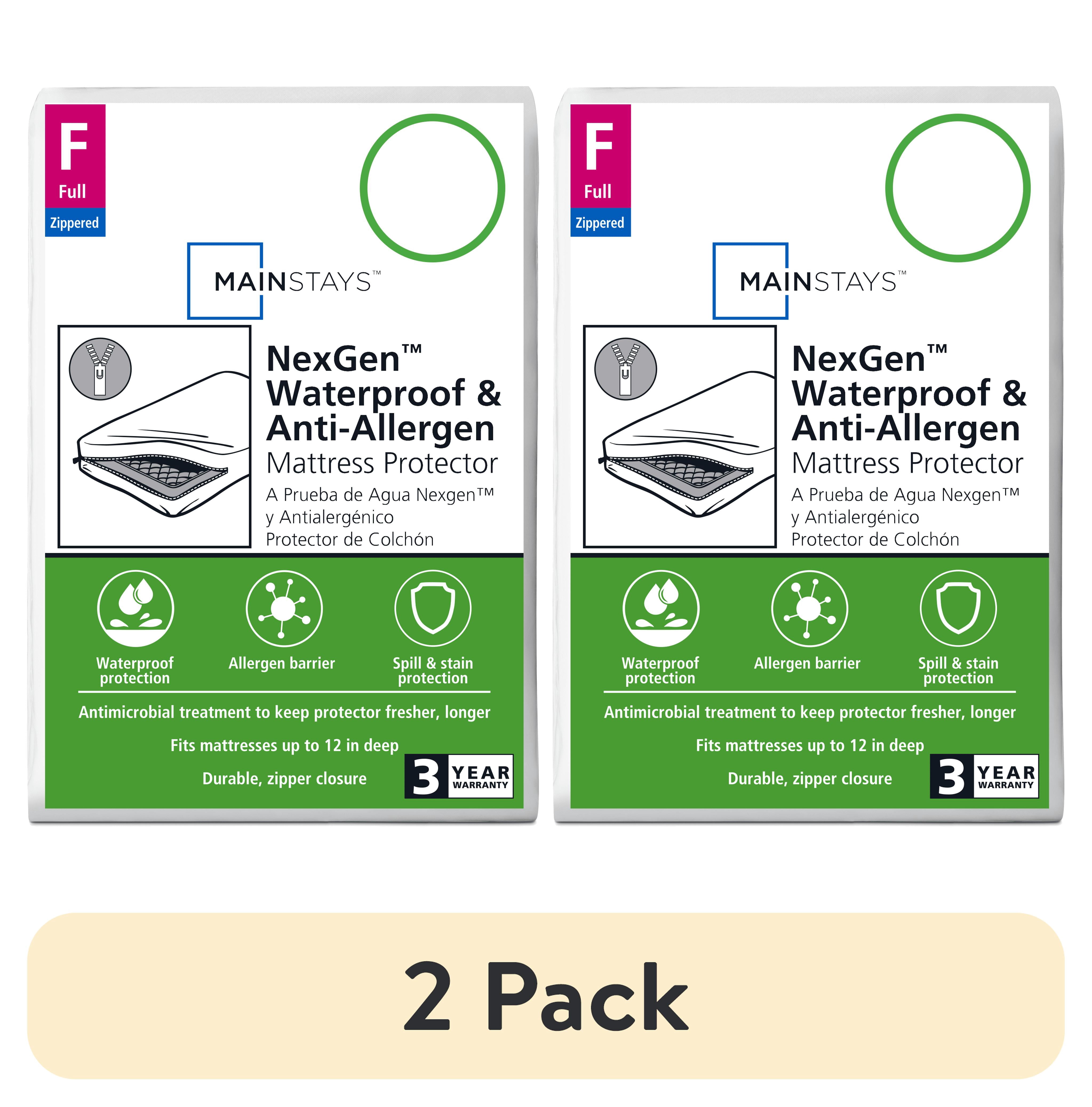 (2 pack) Mainstays Full Size NexGen Waterproof Anti Allergen Zippered Mattress Protector