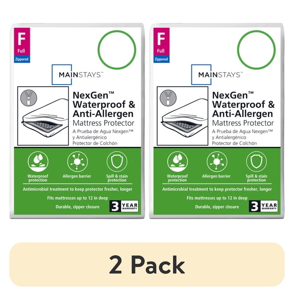 (2 pack) Mainstays Full Size NexGen Waterproof Anti Allergen Zippered Mattress Protector