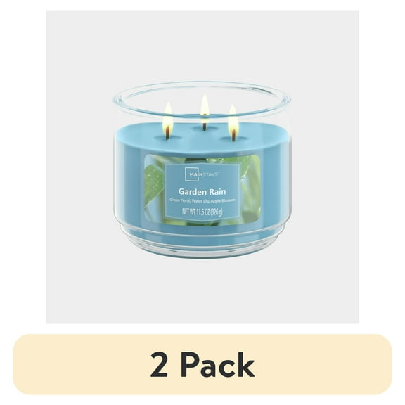 (2 pack) Mainstays 3-Wick Scented Glass Jar Candle, Garden Rain, 11.5oz.