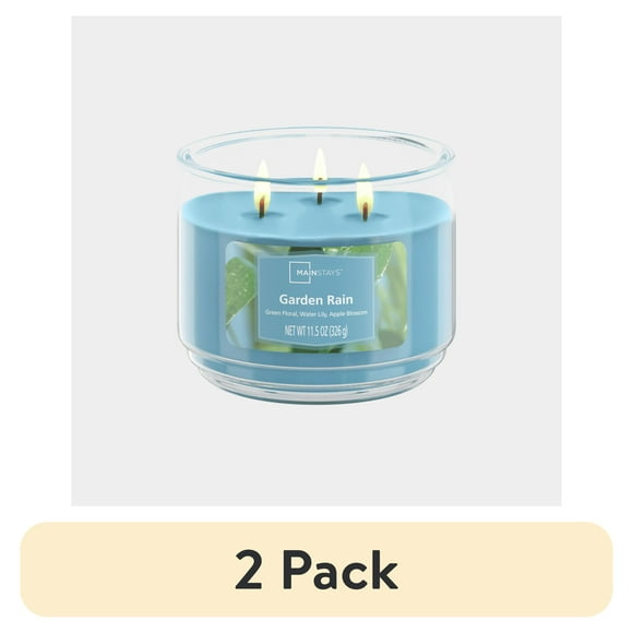 (2 pack) Mainstays 3-Wick Scented Glass Jar Candle, Garden Rain, 11.5oz.