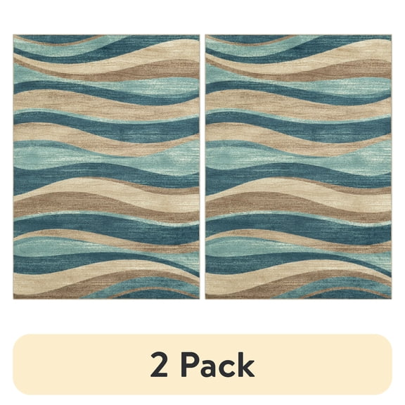 (2 pack) Mainstays Geometric Blue Brown Waves Indoor Area Rug, 7' x 10'