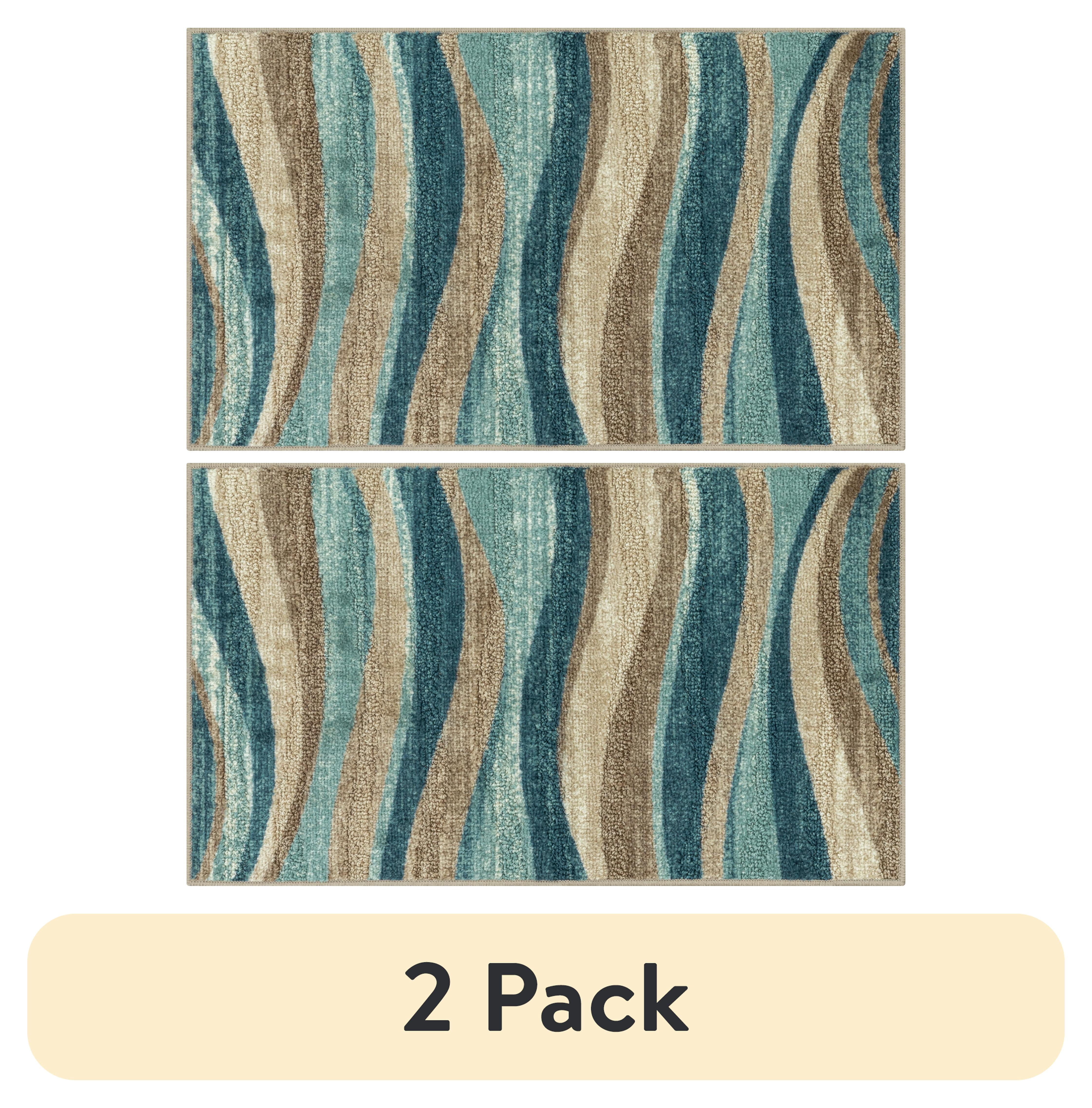 (2 pack) Mainstays Geometric Blue Brown Waves Indoor Entryway Area Rug, 1'8"x2'10"