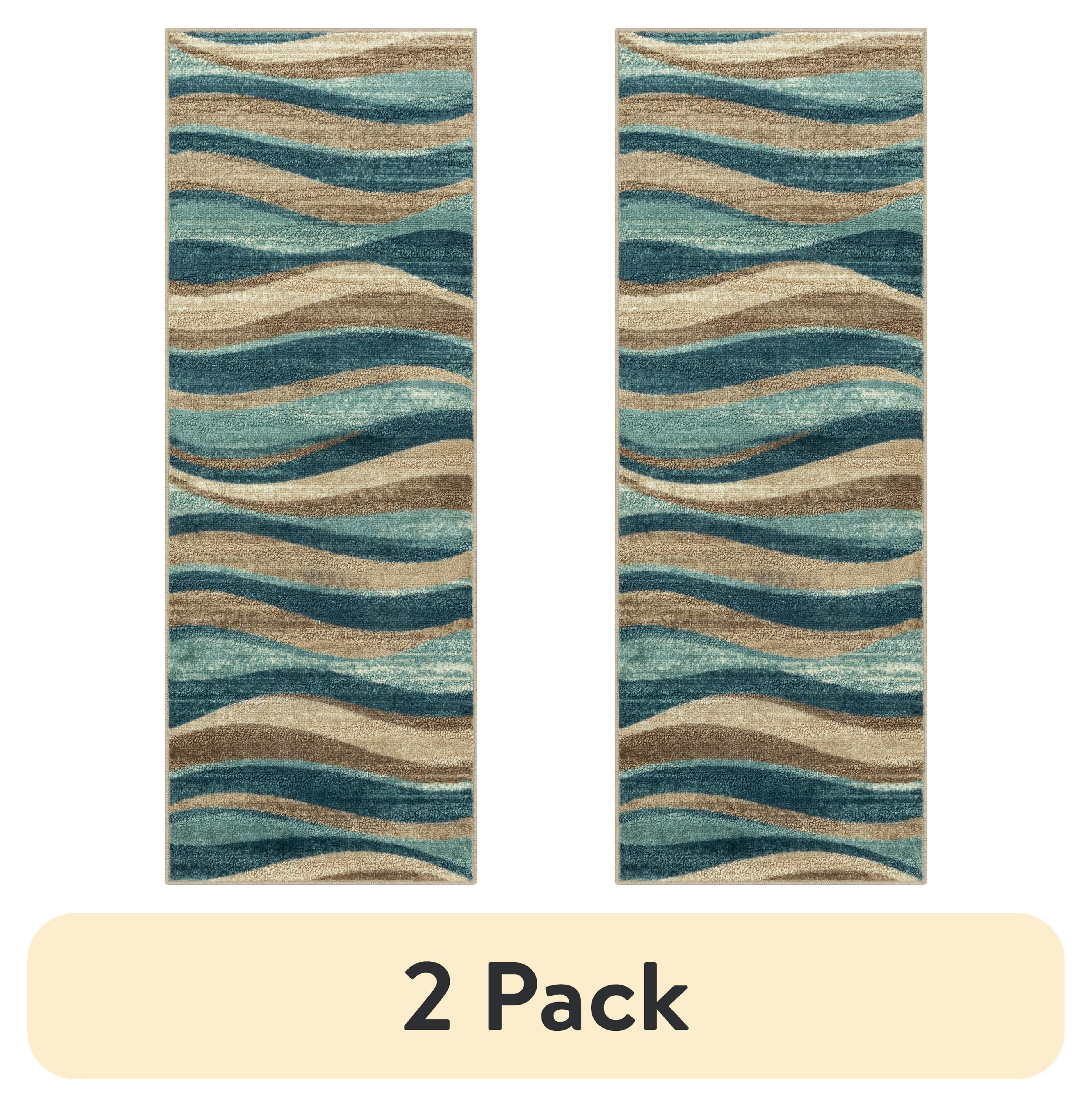 (2 pack) Mainstays Geometric Blue Brown Waves Indoor Hallway Runner Rug, 1'10"x5'