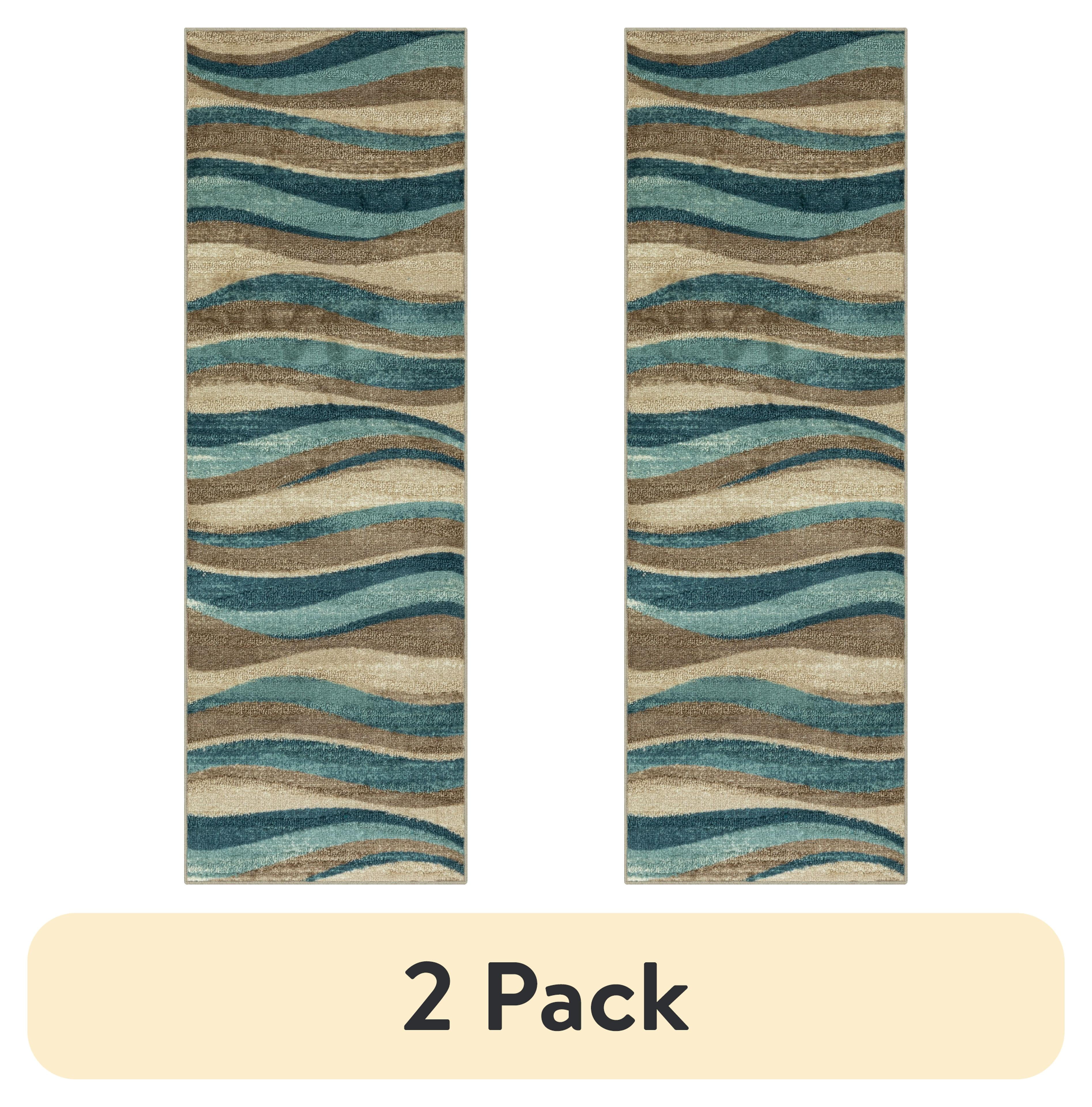 (2 pack) Mainstays Geometric Blue Brown Waves Indoor Hallway Runner Rug, 2'x6'