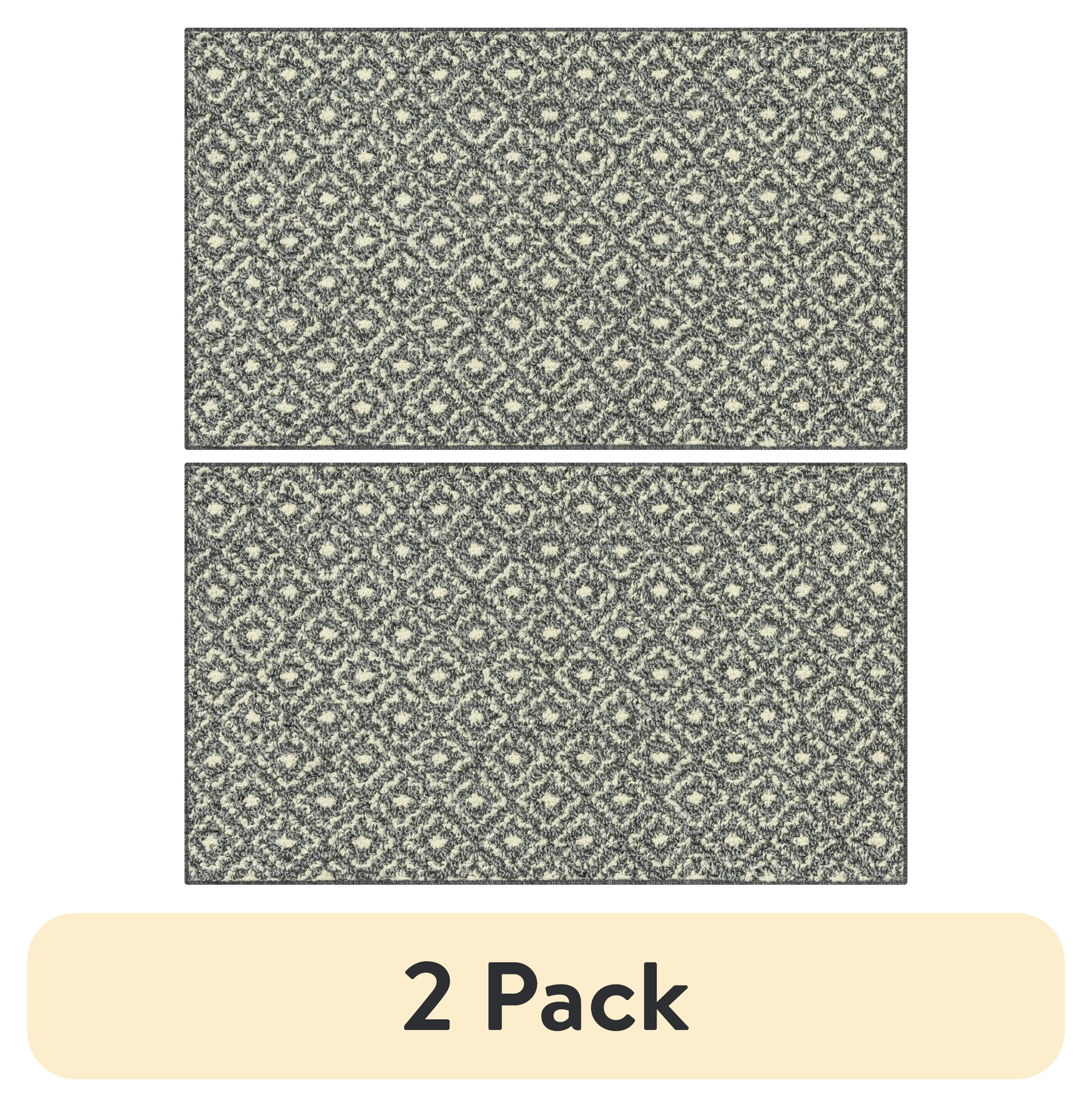 (2 pack) Mainstays Geometric Diamond Ash Black Olefin Indoor Accent Rug, 1 ft 8 in x 2 ft 10 in, Skid-Resistant