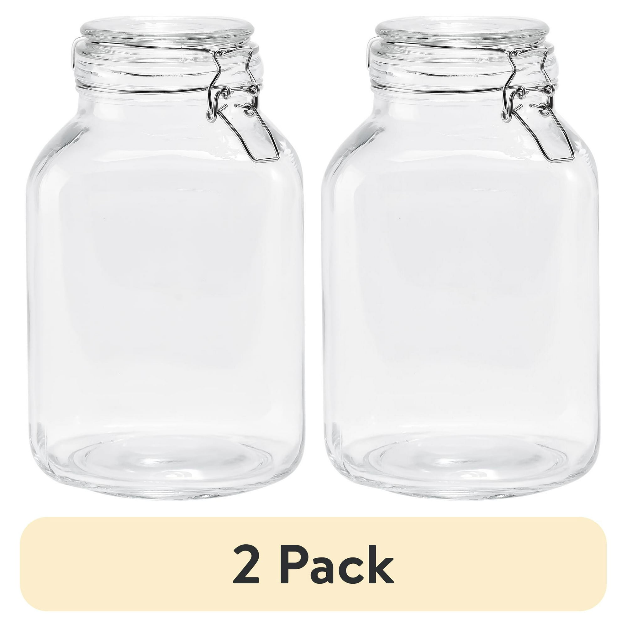 (2 pack) Mainstays 106 oz Clear Glass Airtight Storage Jar with Locking Lid, Large Kitchen Pantry Food Storage Canister for Dry Food, Pasta, Rice and Coffee