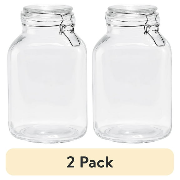(2 pack) Mainstays 106 oz Clear Glass Airtight Storage Jar with Locking Lid, Large Kitchen Pantry Food Storage Canister for Dry Food, Pasta, Rice and Coffee