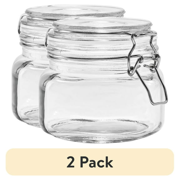 (2 pack) Mainstays Glass 17 oz Lock Lid Storage Jar Canister
